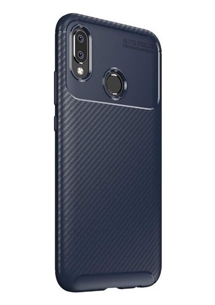 Tekno Grup Samsung Galaxy M30 Kılıf Karbon Desenli Lux Negro Silikon + Cam Ekran Koruyucu Lacivert