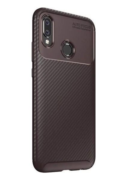 Samsung Galaxy M30 Kılıf Karbon Desenli Lux Negro Silikon + Tam Kaplayan Cam Ekran Koruyucu Kahverengi