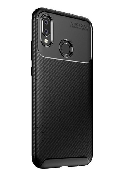 Samsung Galaxy M30 Kılıf Karbon Desenli Lux Negro Silikon + Tam Kaplayan Cam Ekran Koruyucu Siyah