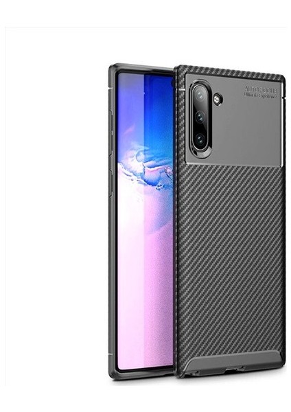 Samsung Galaxy Note 10 Kılıf Karbon Desenli Lux Negro Silikon + Tam Kaplayan 3D Cam Ekran Koruyucu Siyah
