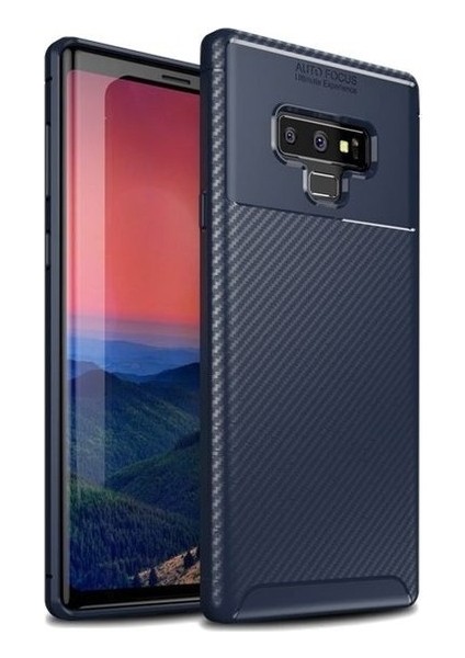 Samsung Galaxy Note 9 Kılıf Karbon Desenli Lux Negro Silikon + Full Body Ekran Koruyucu Lacivert