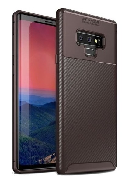 Samsung Galaxy Note 9 Kılıf Karbon Desenli Lux Negro Silikon + Tam Kaplayan 6D Nano Ekran Koruyucu Kahverengi