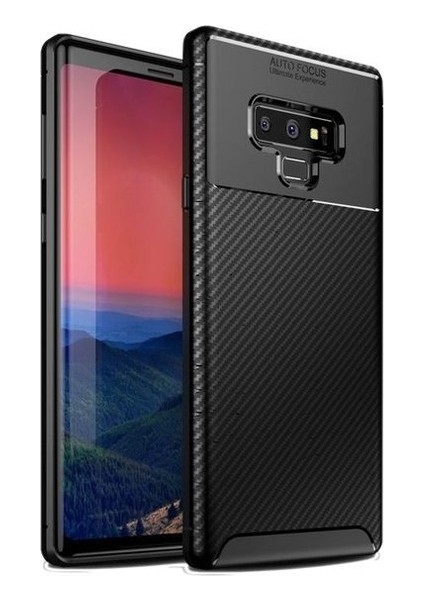 Samsung Galaxy Note 9 Kılıf Karbon Desenli Lux Negro Silikon + Tam Kaplayan 6D Nano Ekran Koruyucu Siyah