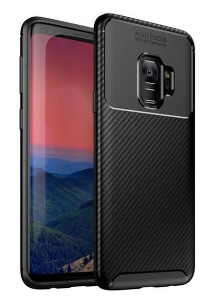 Samsung Galaxy S9 Kılıf Karbon Desenli Lux Negro Silikon + Full Body Ekran Koruyucu Siyah