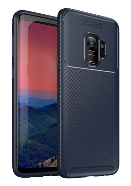 Samsung Galaxy S9 Kılıf Karbon Desenli Lux Negro Silikon + Tam Kaplayan 3D Cam Ekran Koruyucu Lacivert