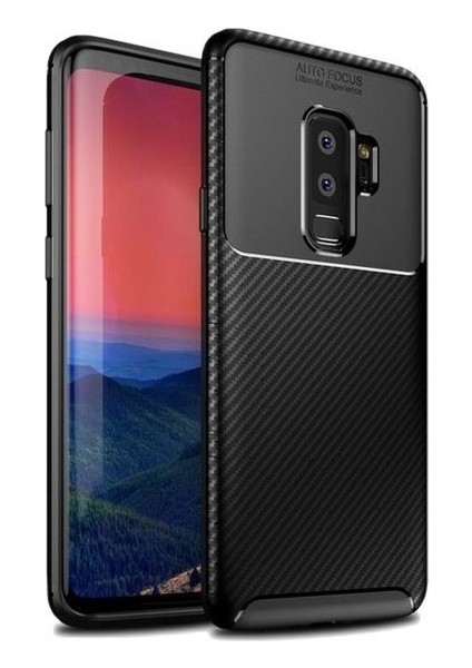 Samsung Galaxy S9 Plus Kılıf Karbon Desenli Lux Negro Silikon + Full Body Ekran Koruyucu Siyah