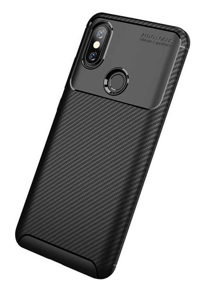 Xiaomi Mi 8 Kılıf Karbon Desenli Lux Negro Silikon + Cam Ekran Koruyucu Siyah