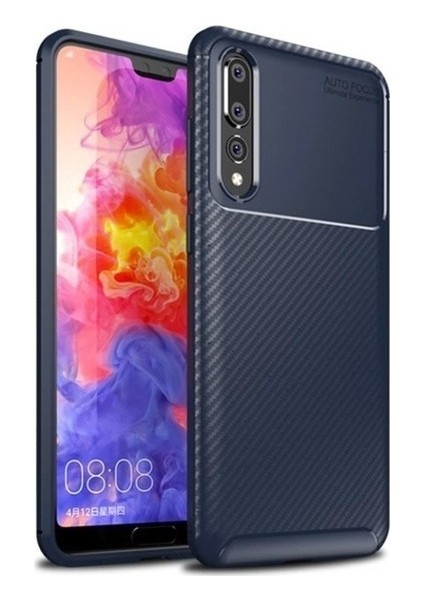 Xiaomi Mi 9 Kılıf Karbon Desenli Lux Negro Silikon + Nano Ekran Koruyucu Lacivert
