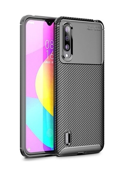 Xiaomi Mi 9 Lite Kılıf Karbon Desenli Lux Negro Silikon + Nano Ekran Koruyucu Siyah
