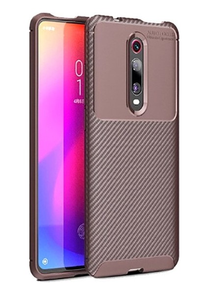 Tekno Grup Xiaomi Mi 9T Kılıf Karbon Desenli Lux Negro Silikon + Cam Ekran Koruyucu Kahverengi