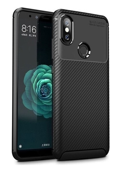 Xiaomi Mi A2 (6x) Kılıf Karbon Desenli Lux Negro Silikon + Tam Kaplayan Cam Ekran Koruyucu Siyah