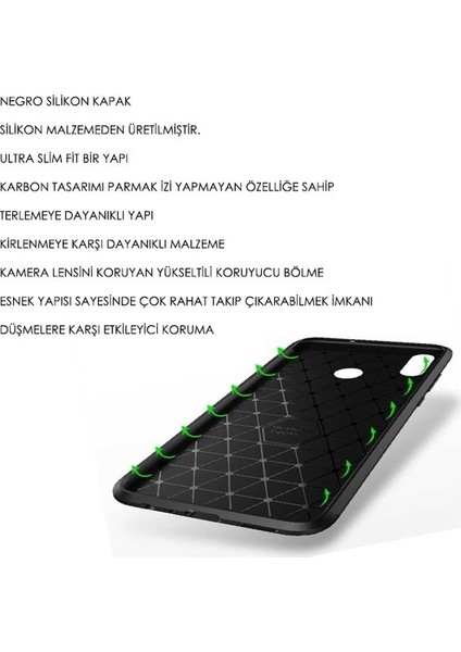 Xiaomi Mi A2 Lite Kılıf Karbon Desenli Lux Negro Silikon + Nano Ekran Koruyucu Siyah