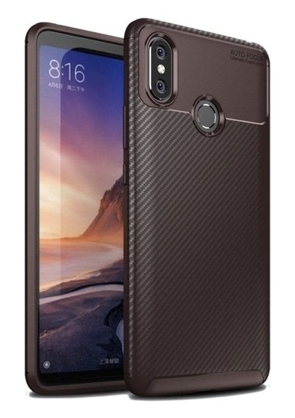 Xiaomi Mi Max 3 Kılıf Karbon Desenli Lux Negro Silikon Kahverengi