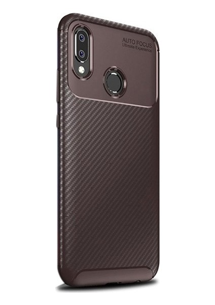 Xiaomi Mi Play Kılıf Karbon Desenli Lux Negro Silikon + Cam Ekran Koruyucu Kahverengi