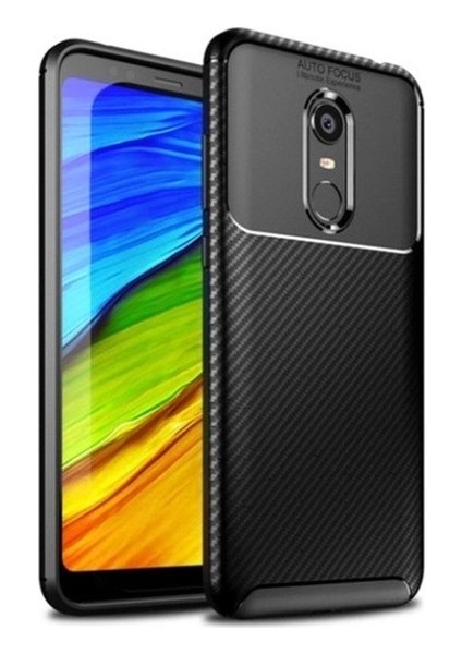 Xiaomi Redmi 5 Plus Kılıf Karbon Desenli Lux Negro Silikon + Cam Ekran Koruyucu Siyah