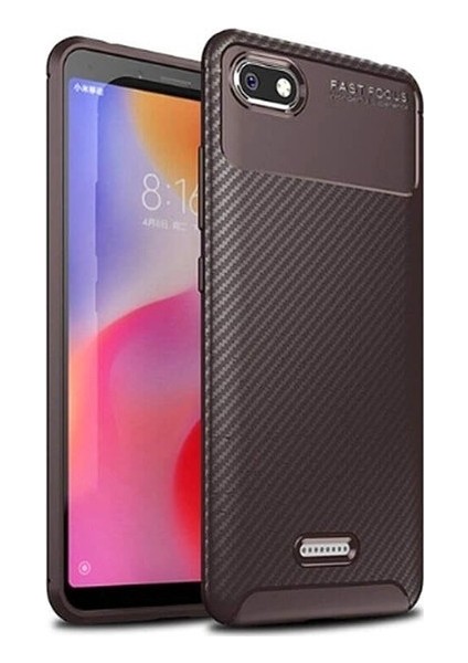 Xiaomi Redmi 6A Kılıf Karbon Desenli Lux Negro Silikon + Tam Kaplayan Cam Ekran Koruyucu Kahverengi