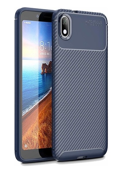 Xiaomi Redmi 7A Kılıf Karbon Desenli Lux Negro Silikon + Nano Ekran Koruyucu Lacivert