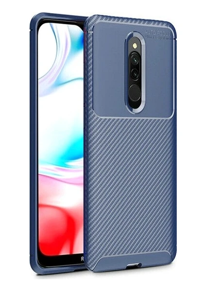 Tekno Grup Xiaomi Redmi 8 Kılıf Karbon Desenli Lux Negro Silikon + Tam Kaplayan 6D Nano Ekran Koruyucu Lacivert