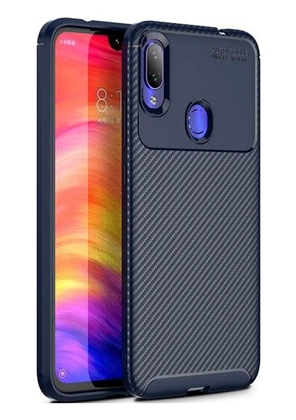 Xiaomi Redmi Note 7 Kılıf Karbon Desenli Lux Negro Silikon + Cam Ekran Koruyucu Lacivert