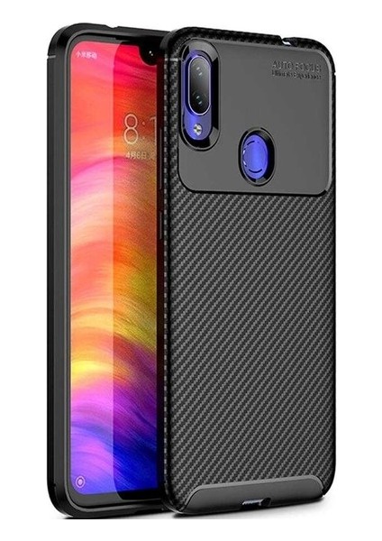 Xiaomi Redmi Note 7 Kılıf Karbon Desenli Lux Negro Silikon + Cam Ekran Koruyucu Siyah