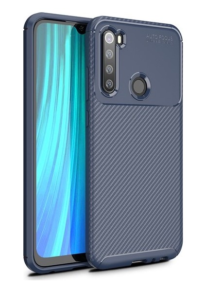 Xiaomi Redmi Note 8 Kılıf Karbon Desenli Lux Negro Silikon + Cam Ekran Koruyucu Lacivert