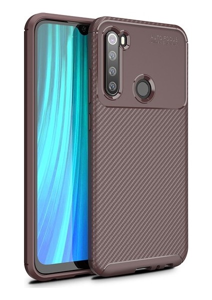 Xiaomi Redmi Note 8 Kılıf Karbon Desenli Lux Negro Silikon + Tam Kaplayan Cam Ekran Koruyucu Kahverengi
