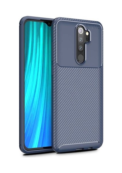 Xiaomi Redmi Note 8 Pro Kılıf Karbon Desenli Lux Negro Silikon + Cam Ekran Koruyucu Lacivert