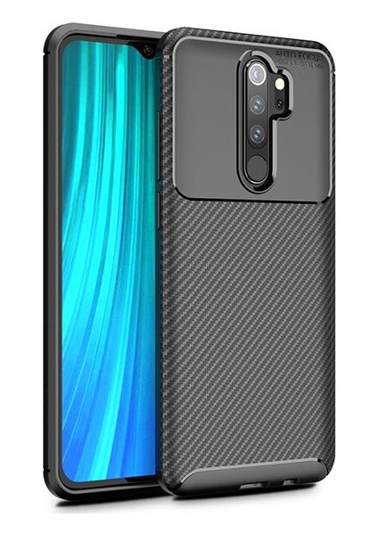 Xiaomi Redmi Note 8 Pro Kılıf Karbon Desenli Lux Negro Silikon + Tam Kaplayan 6D Nano Ekran Koruyucu Siyah