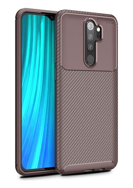 Xiaomi Redmi Note 8 Pro Kılıf Karbon Desenli Lux Negro Silikon + Tam Kaplayan Cam Ekran Koruyucu Kahverengi
