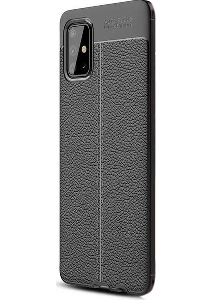 A51 Kılıf Niss Silikon Deri Görünümlü + Nano Glass Siyah