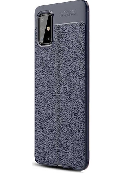 Samsung Galaxy A71 Kılıf Niss Silikon Deri Görünümlü Lacivert