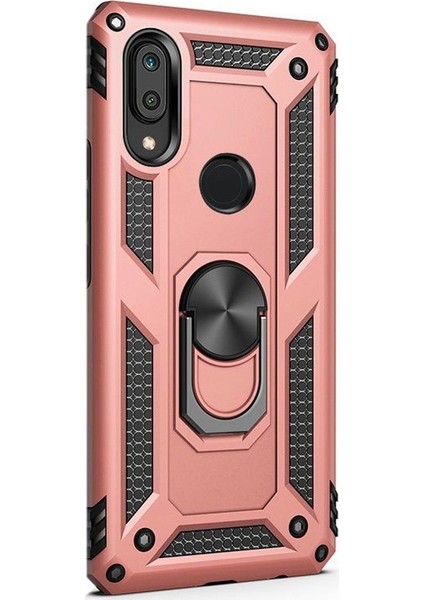 Samsung Galaxy M10s Kılıf Vega Standlı Yüzüklü Mıknatıslı + Nano Glass Bronz