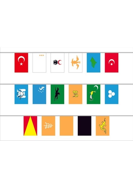 Eski Türk Devletleri 17'li Ipe Dizili Bayrak Seti 20x30 cm