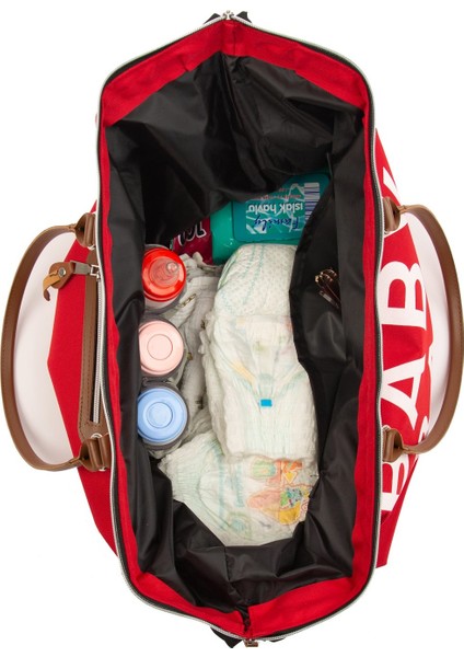 Kırmızı Baby Bag Baskılı Bebek Bakım Çantası