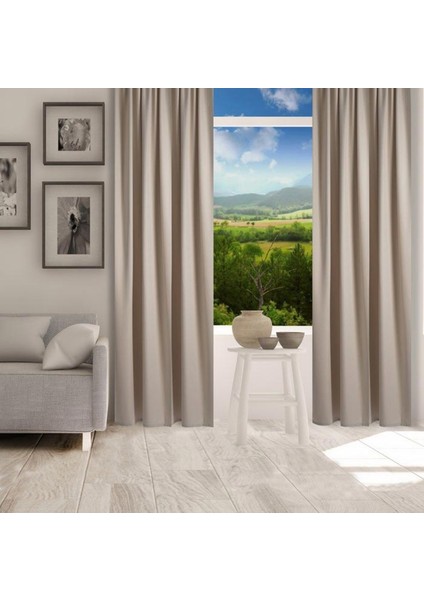 1/2,5 Orta Pileli Blackout Karartma Güneşlik Perde V2-V3 Taş - 375 x 270 cm