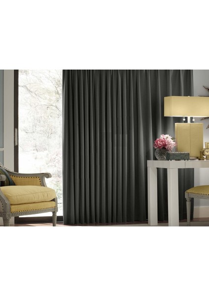 1/2 Seyrek Pileli Blackout Karartma Güneşlik Perde V14 Koyu Gri - 100 x 180 cm