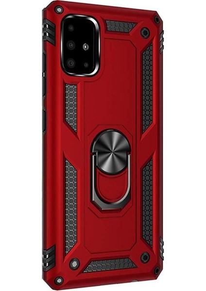 Samsung Galaxy A51 Kılıf Vega Standlı Yüzüklü Mıknatıslı Silikon Kırmızı