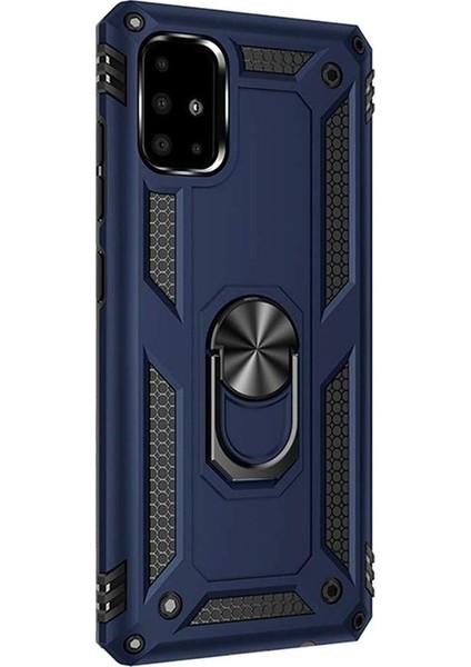 A51 Kılıf Vega Standlı Yüzüklü Mıknatıslı + Nano Glass Lacivert