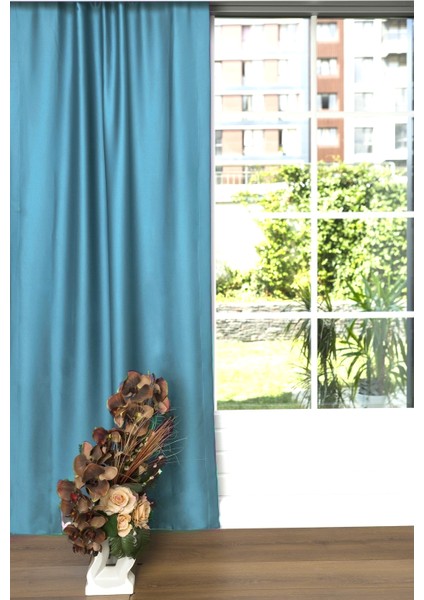 1/2,5 Orta Pileli Blackout Karartma Güneşlik Perde V3309 Turkuaz - 100 x 150 cm