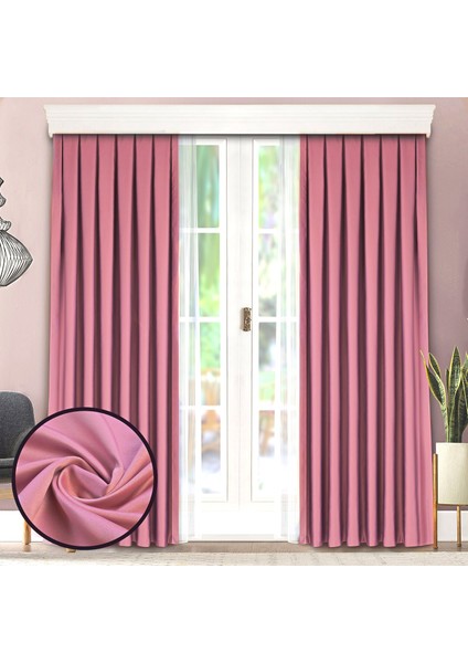 1/2,5 Orta Pileli Blackout Karartma Güneşlik Perde V3411 Gül Kurusu - 375 x 270 cm