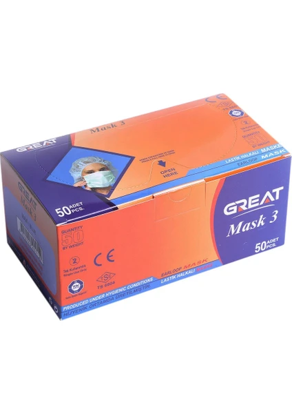 Great Mavi 3 Katlı Maske