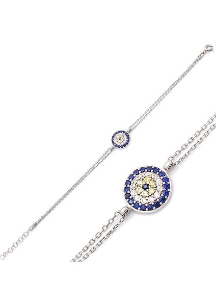 Gümüş Zirkon Taşlı Nazar Boncuk Model Bileklik