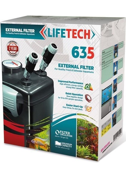 Lifetech 635 Dış Filtre 600Lt/Saat 3 Sepetli (Dolu - Siyah Kova