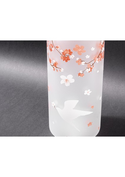 Sakura Desenli Buzlu Camlı Borosilikat Şişe 280 ml