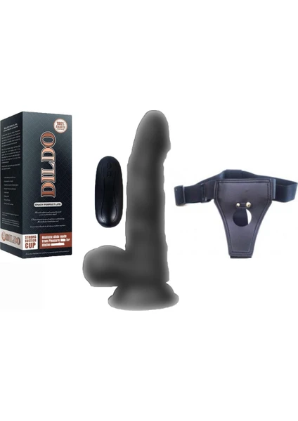 Dildo Series Siyah Hunk 15 cm 10 Modlu Belden Bağlamalı Titreşimli Realistik Penis