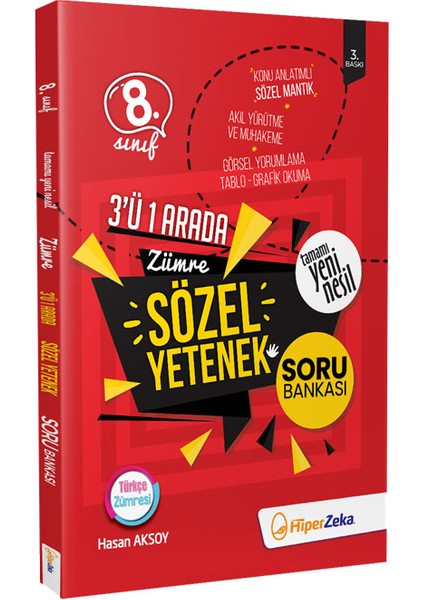 Hiper Zeka Yayınları Zümre 8. Sınıf 3`ü 1 Arada Sözel Yetenek Soru Bankası