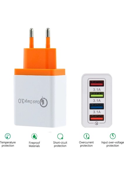 Universal Çoklu Şarj Adaptörü 4 Faz 48 W - Sarı
