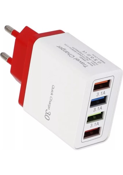 Universal Çoklu Şarj Adaptörü 4 Faz 48 W - Kırmızı