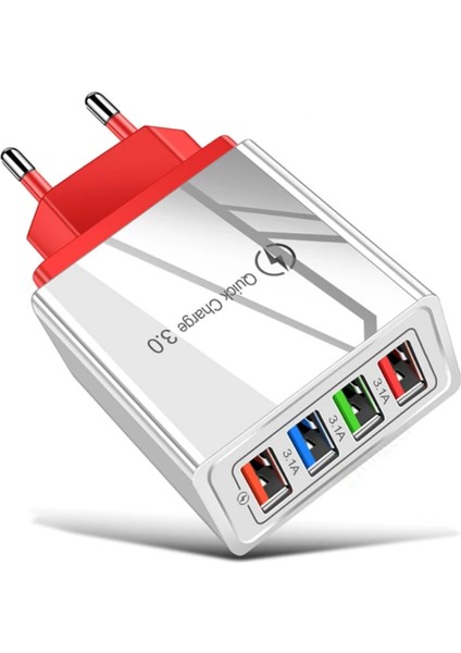 Universal Çoklu Şarj Adaptörü 4 Faz 48 W - Kırmızı modelleri