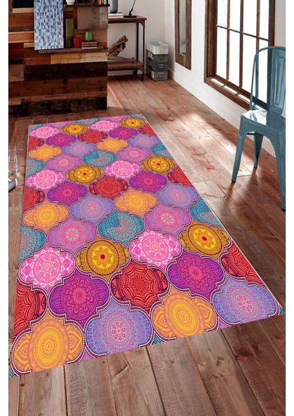 Kaymaz Taban Yıkanabilir Otantik Renkli Geometrik Desenli Dijital Baskılı Halı RSP1481